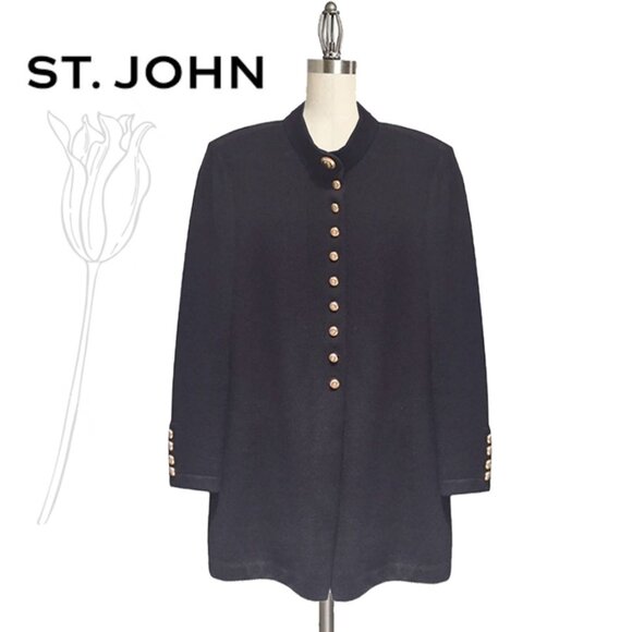 ST JOHN Black Military Front Button Kinit Cardigan Jacket